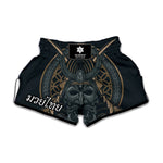 Black Samurai Mask Print Muay Thai Boxing Shorts