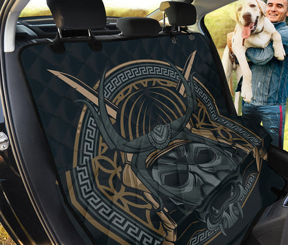 Black Samurai Mask Print Pet Car Back Seat Cover