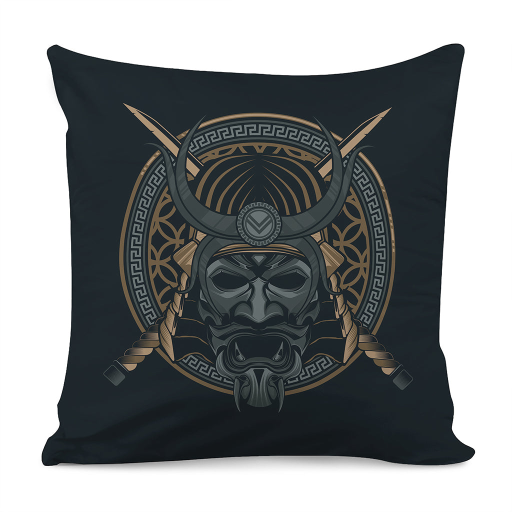Black Samurai Mask Print Pillow Cover