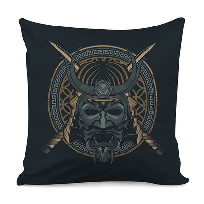 Black Samurai Mask Print Pillow Cover