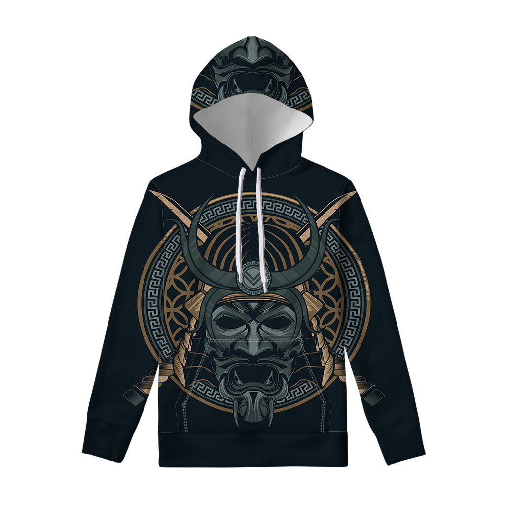 Black Samurai Mask Print Pullover Hoodie