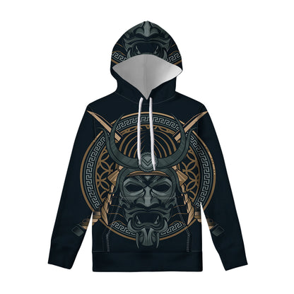 Black Samurai Mask Print Pullover Hoodie