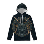 Black Samurai Mask Print Pullover Hoodie