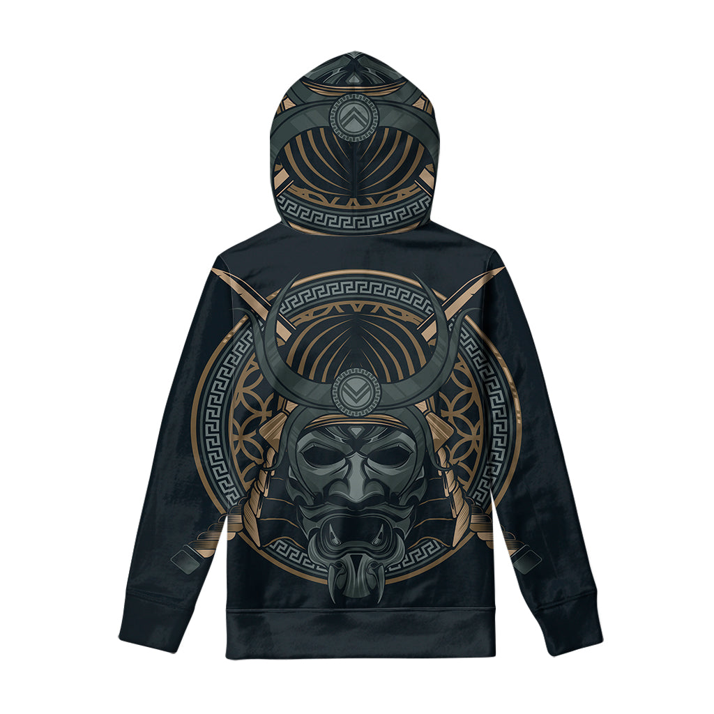 Black Samurai Mask Print Pullover Hoodie