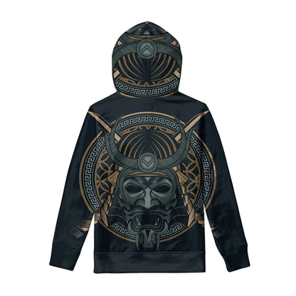 Black Samurai Mask Print Pullover Hoodie