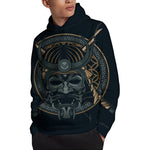 Black Samurai Mask Print Pullover Hoodie