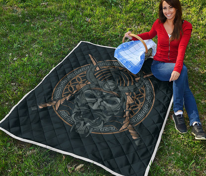 Black Samurai Mask Print Quilt