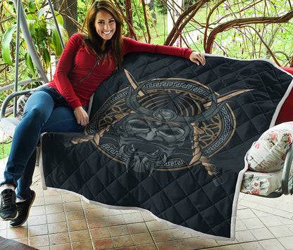 Black Samurai Mask Print Quilt