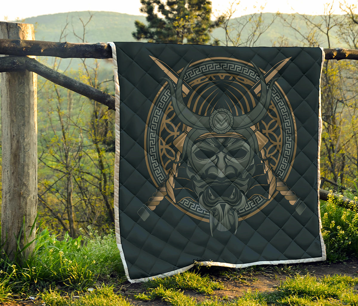 Black Samurai Mask Print Quilt