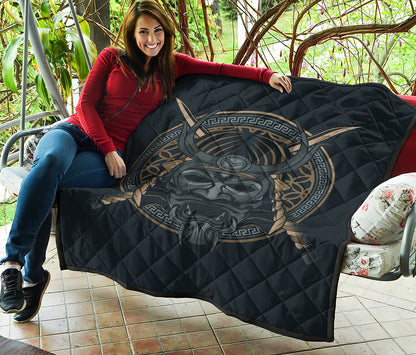 Black Samurai Mask Print Quilt