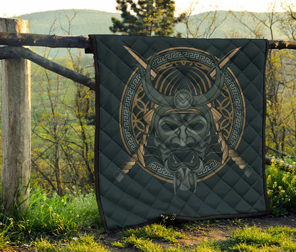 Black Samurai Mask Print Quilt