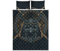 Black Samurai Mask Print Quilt Bed Set