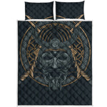 Black Samurai Mask Print Quilt Bed Set