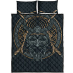 Black Samurai Mask Print Quilt Bed Set
