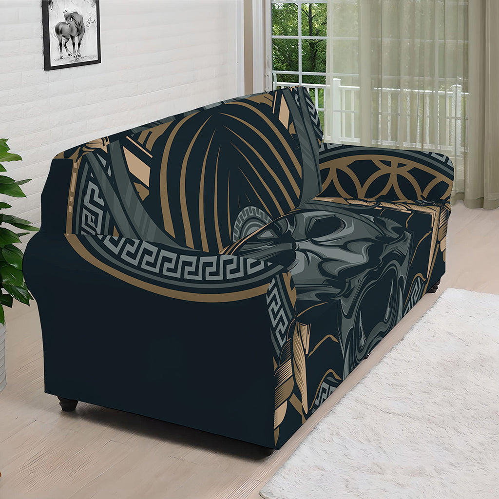 Black Samurai Mask Print Sofa Cover