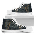 Black Samurai Mask Print White High Top Sneakers