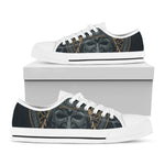 Black Samurai Mask Print White Low Top Shoes