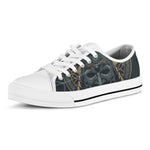 Black Samurai Mask Print White Low Top Shoes