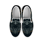 Black Samurai Mask Print White Slip On Shoes