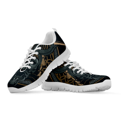Black Samurai Mask Print White Sneakers