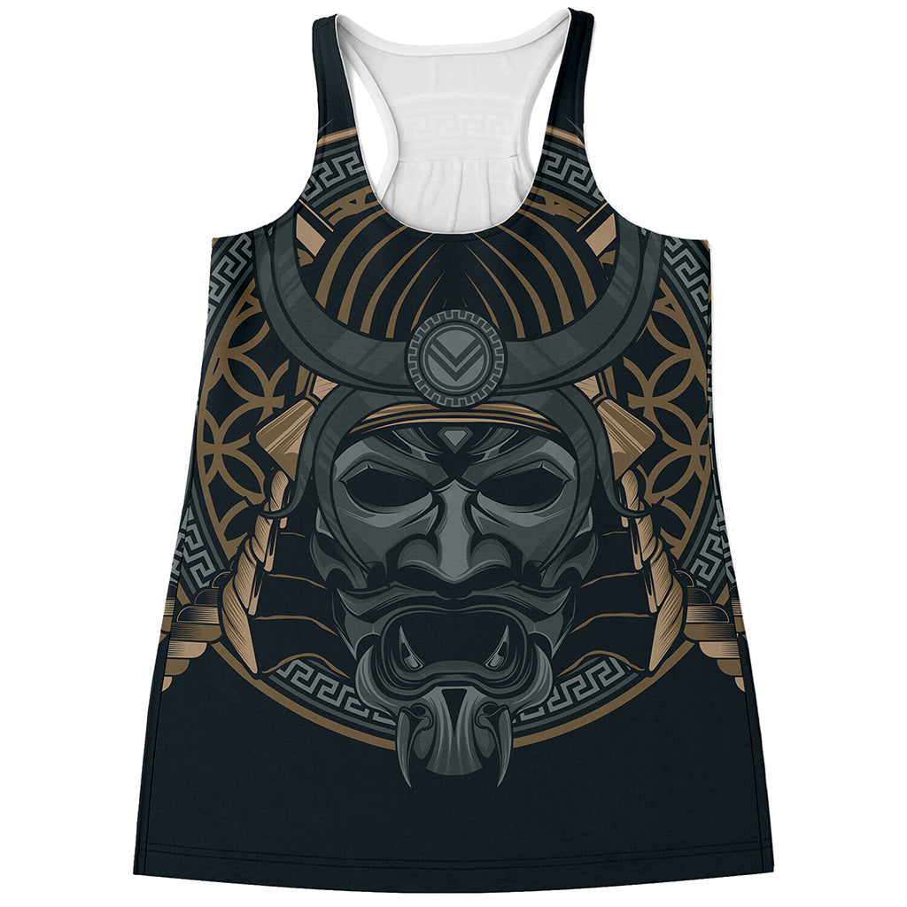Black Samurai Mask Print Women's Racerback Tank Top