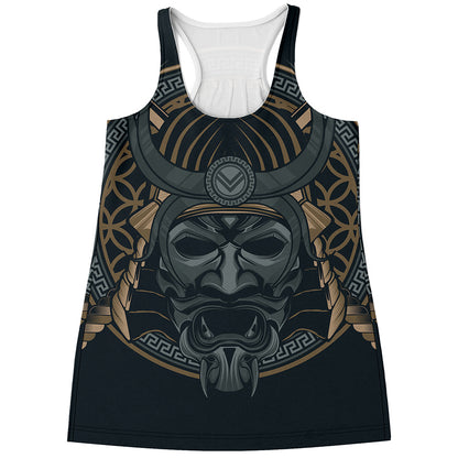 Black Samurai Mask Print Women's Racerback Tank Top