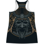 Black Samurai Mask Print Women's Racerback Tank Top