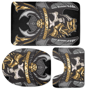 Black Samurai Skull Print 3 Piece Bath Mat Set