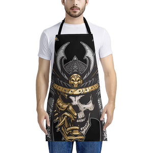 Black Samurai Skull Print Apron