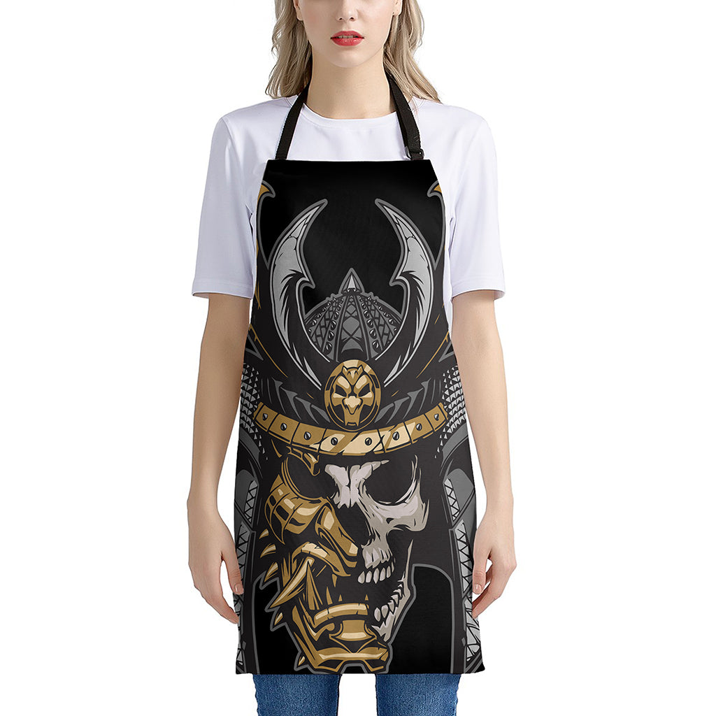 Black Samurai Skull Print Apron