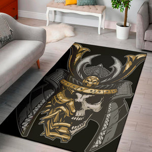 Black Samurai Skull Print Area Rug