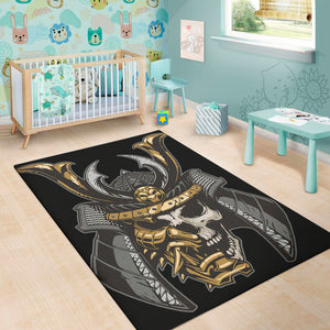 Black Samurai Skull Print Area Rug