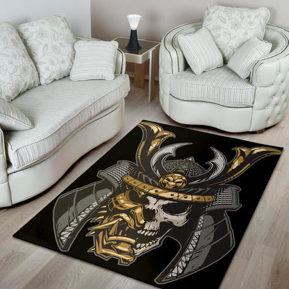 Black Samurai Skull Print Area Rug