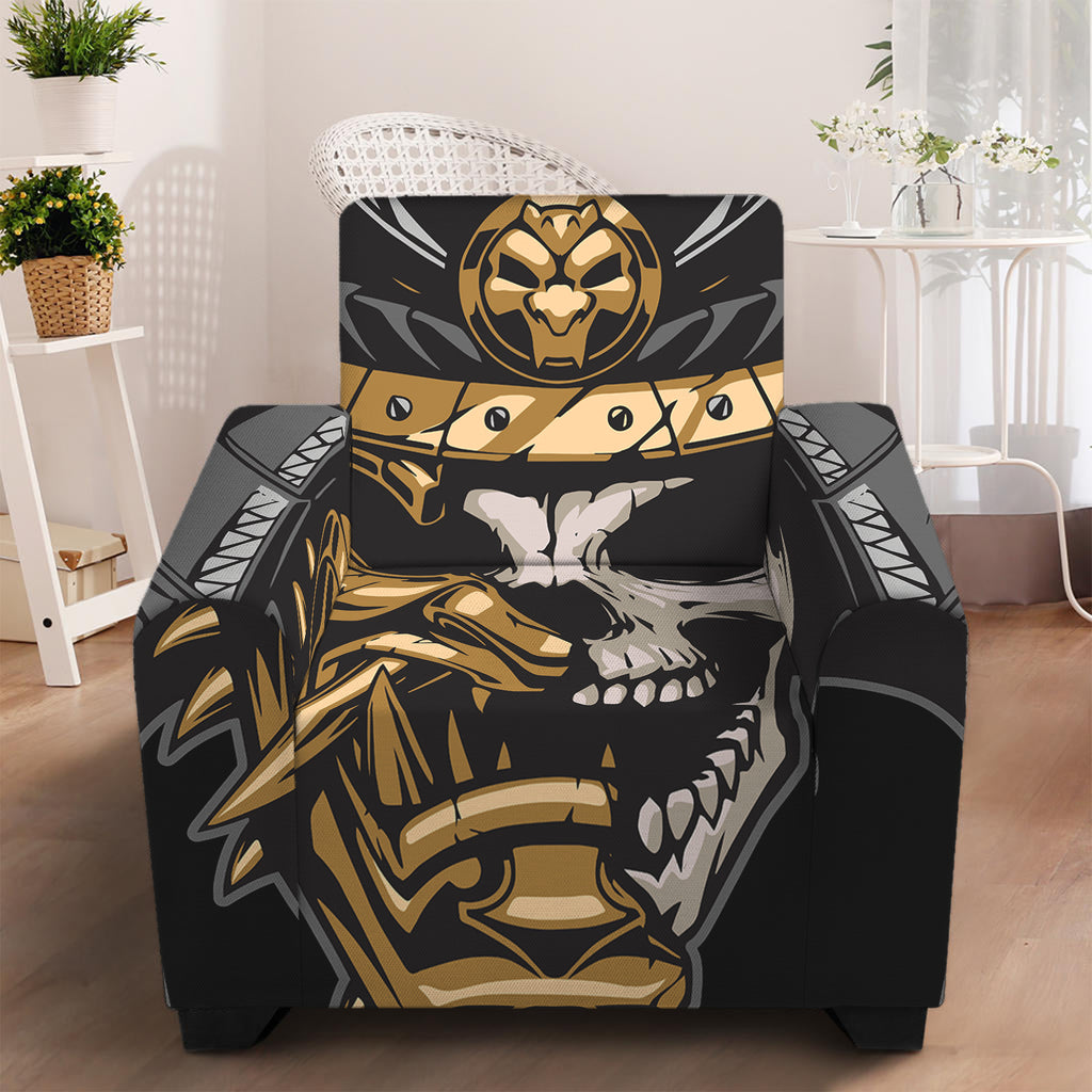 Black Samurai Skull Print Armchair Slipcover