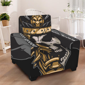 Black Samurai Skull Print Armchair Slipcover