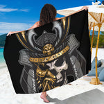 Black Samurai Skull Print Beach Sarong Wrap