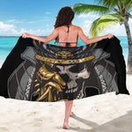 Black Samurai Skull Print Beach Sarong Wrap