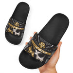 Black Samurai Skull Print Black Slide Sandals