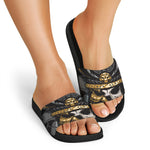 Black Samurai Skull Print Black Slide Sandals