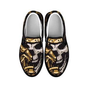 Black Samurai Skull Print Black Slip On Shoes