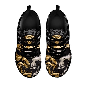 Black Samurai Skull Print Black Sneakers