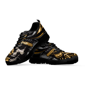 Black Samurai Skull Print Black Sneakers