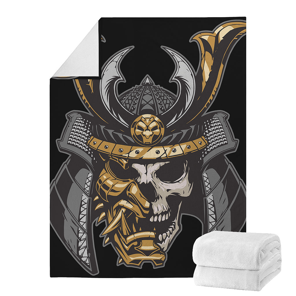 Black Samurai Skull Print Blanket