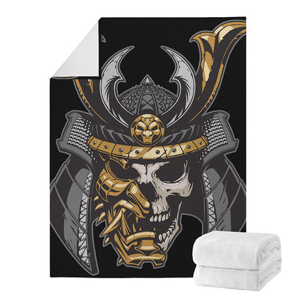 Black Samurai Skull Print Blanket