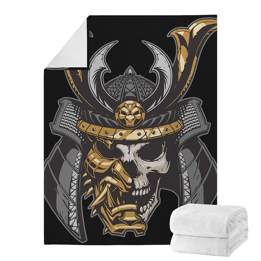 Black Samurai Skull Print Blanket