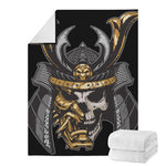 Black Samurai Skull Print Blanket