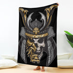 Black Samurai Skull Print Blanket