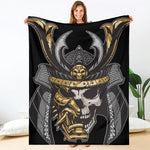 Black Samurai Skull Print Blanket