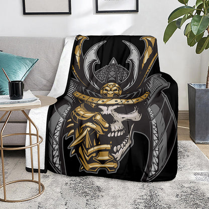 Black Samurai Skull Print Blanket