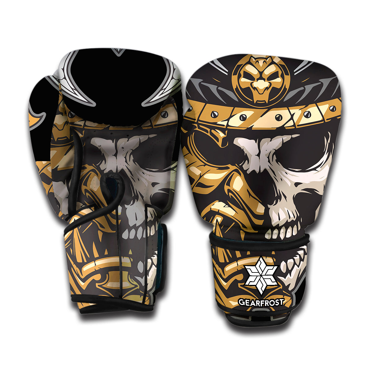 Black Samurai Skull Print Boxing Gloves